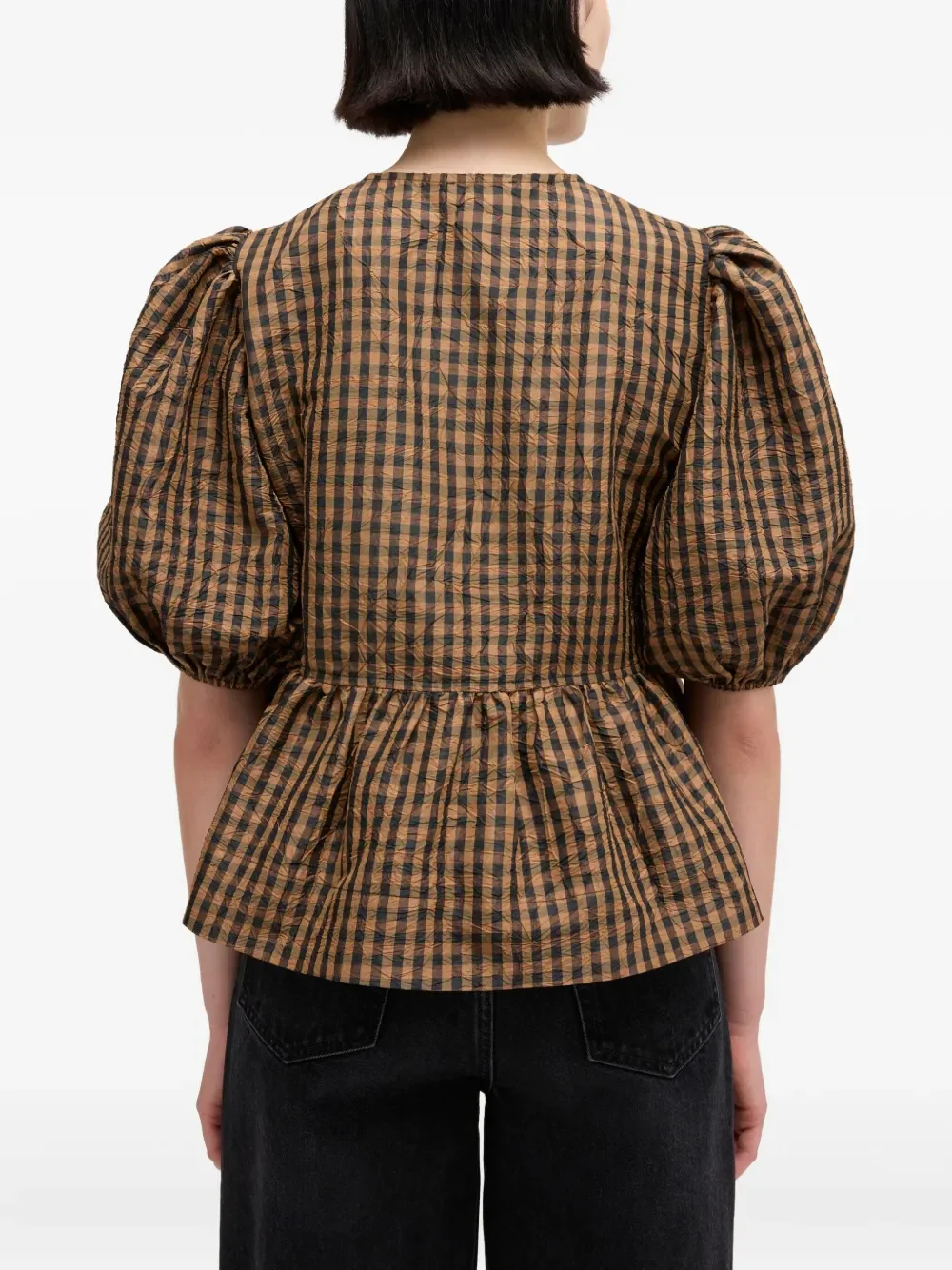 Blusa Crinkled Taffeta Check Peplum - Image 3