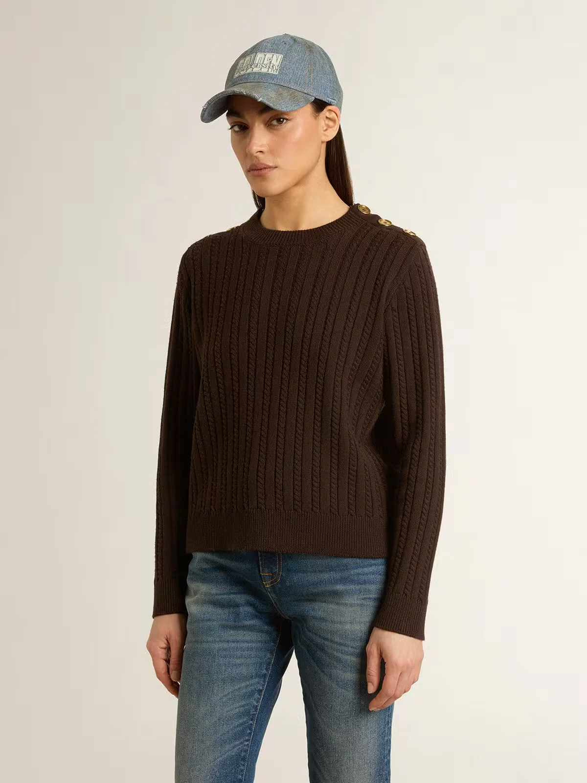 Jersey Journey Knit Shoulder Botton Wool Cable Mujer - Image 3