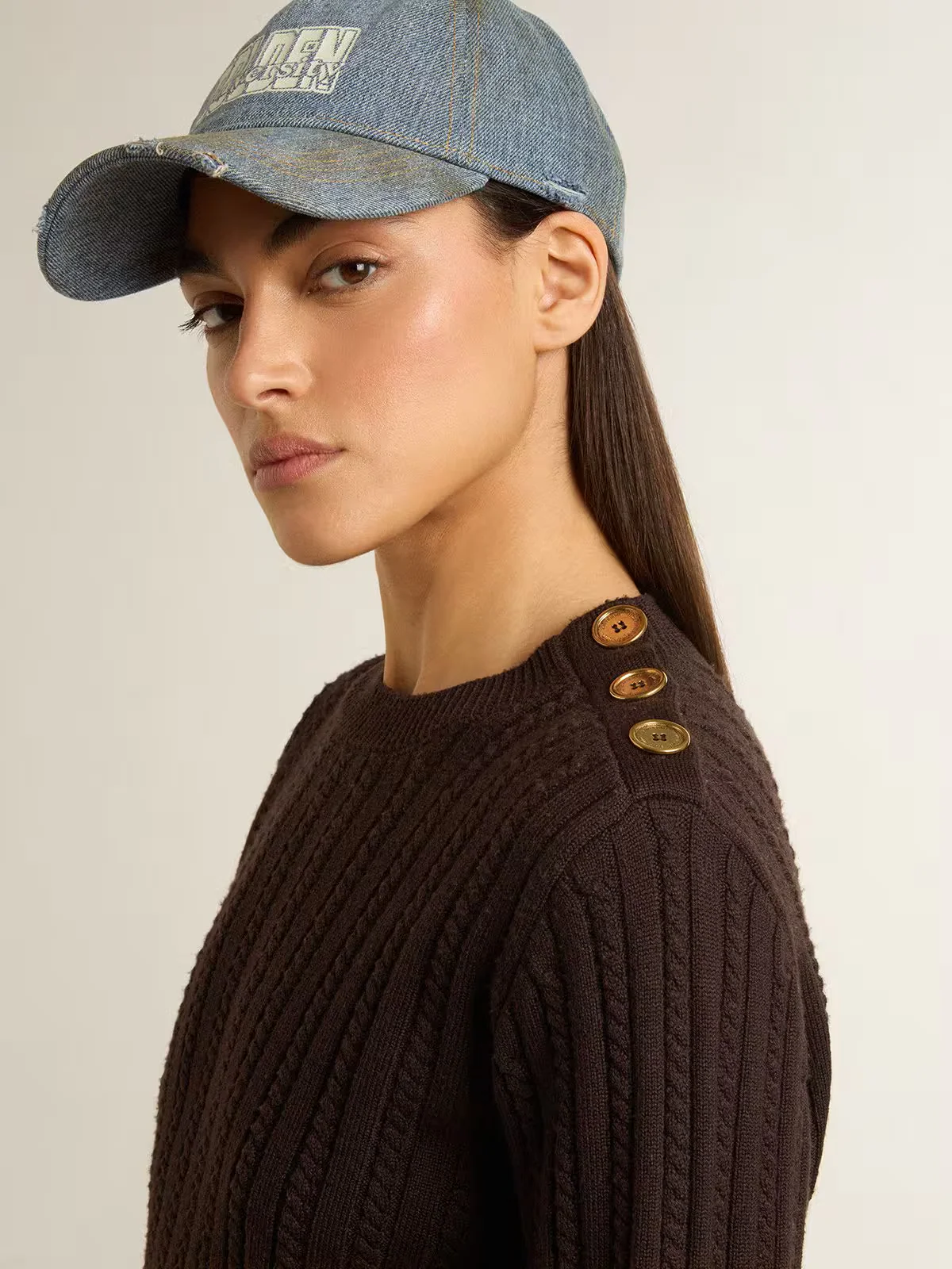 Jersey Journey Knit Shoulder Botton Wool Cable Mujer - Image 5