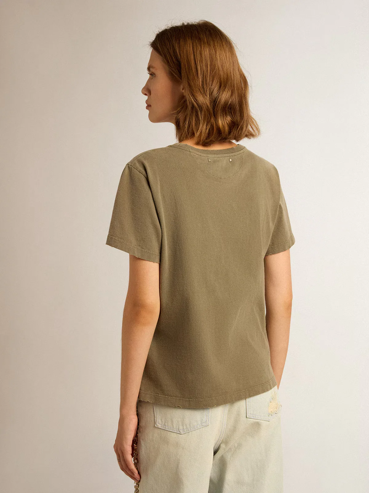T-Shirt Golden W Slim Dist Cotton Jersey With Logo Mujer - Image 4