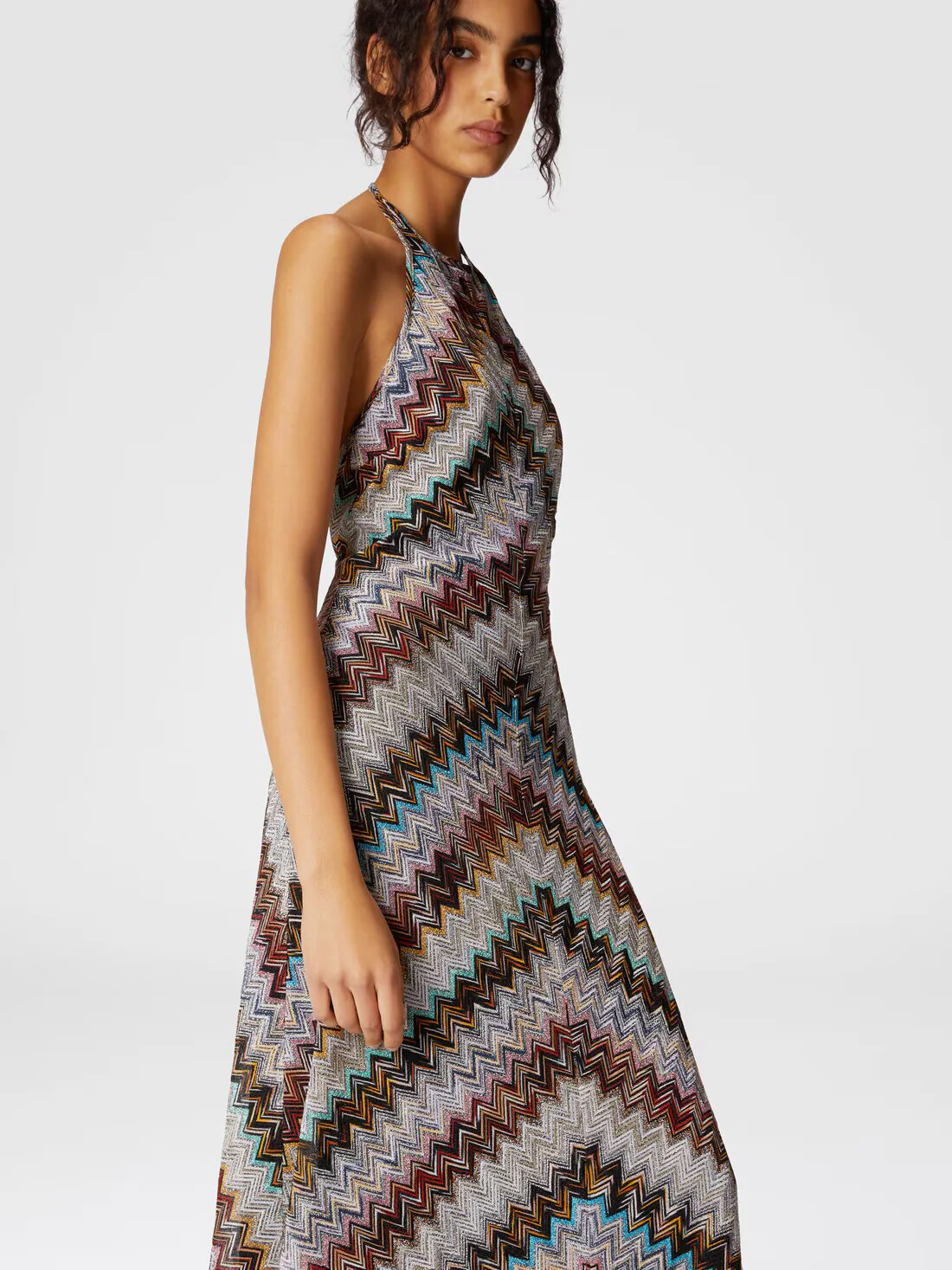 Maxi Vestido en mezcla de viscosa lamé en zig zag - Image 3