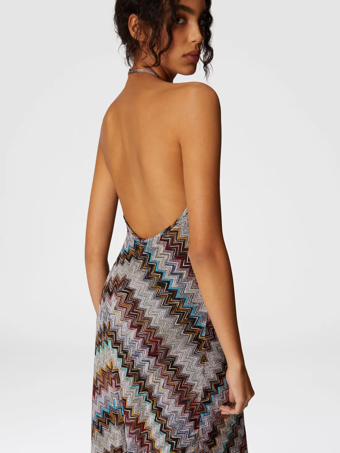 Maxi Vestido en mezcla de viscosa lamé en zig zag - Image 4
