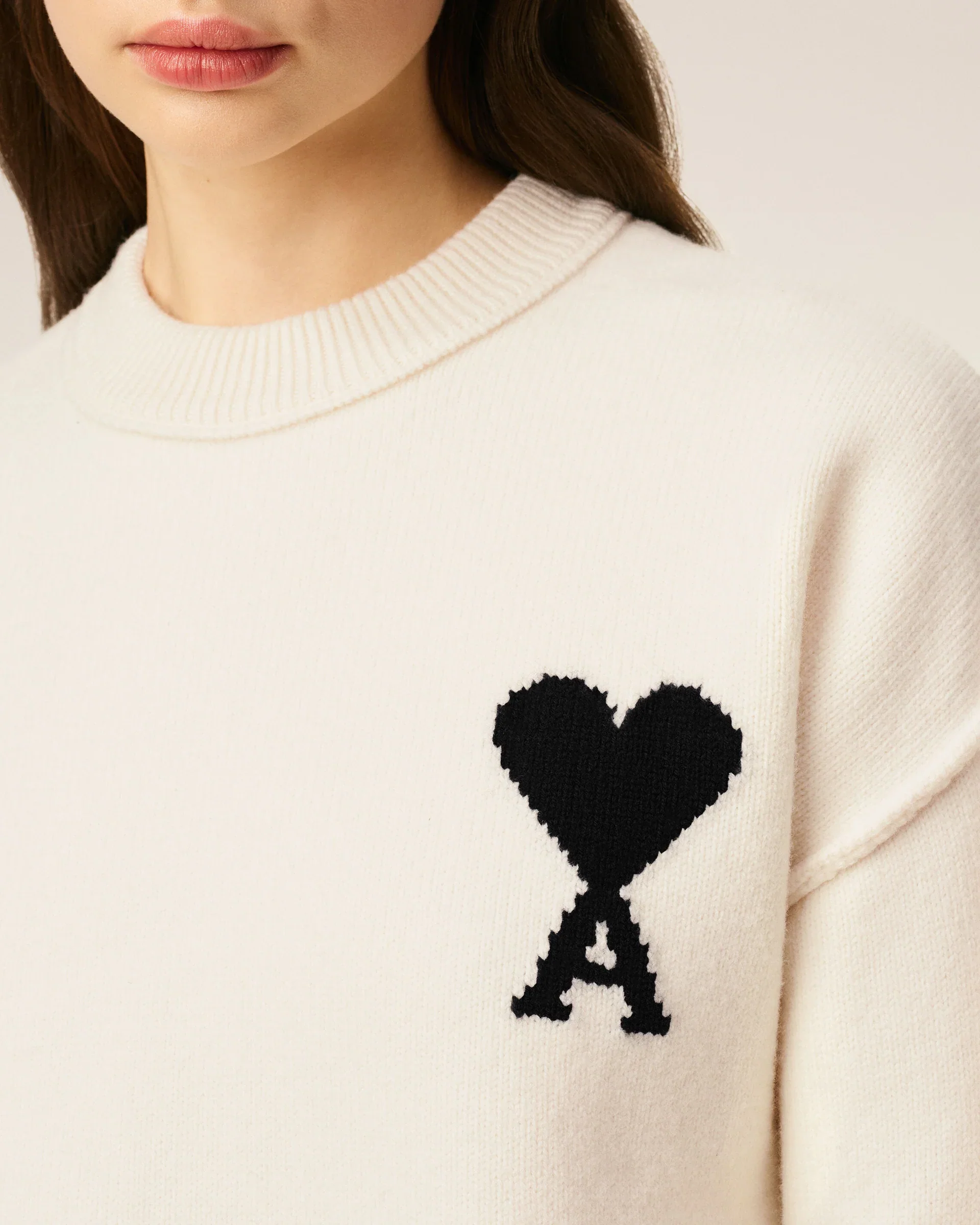 Jersey De Cuello Redondo De Lana Blanca Ami De Coeur Unisex - Image 3