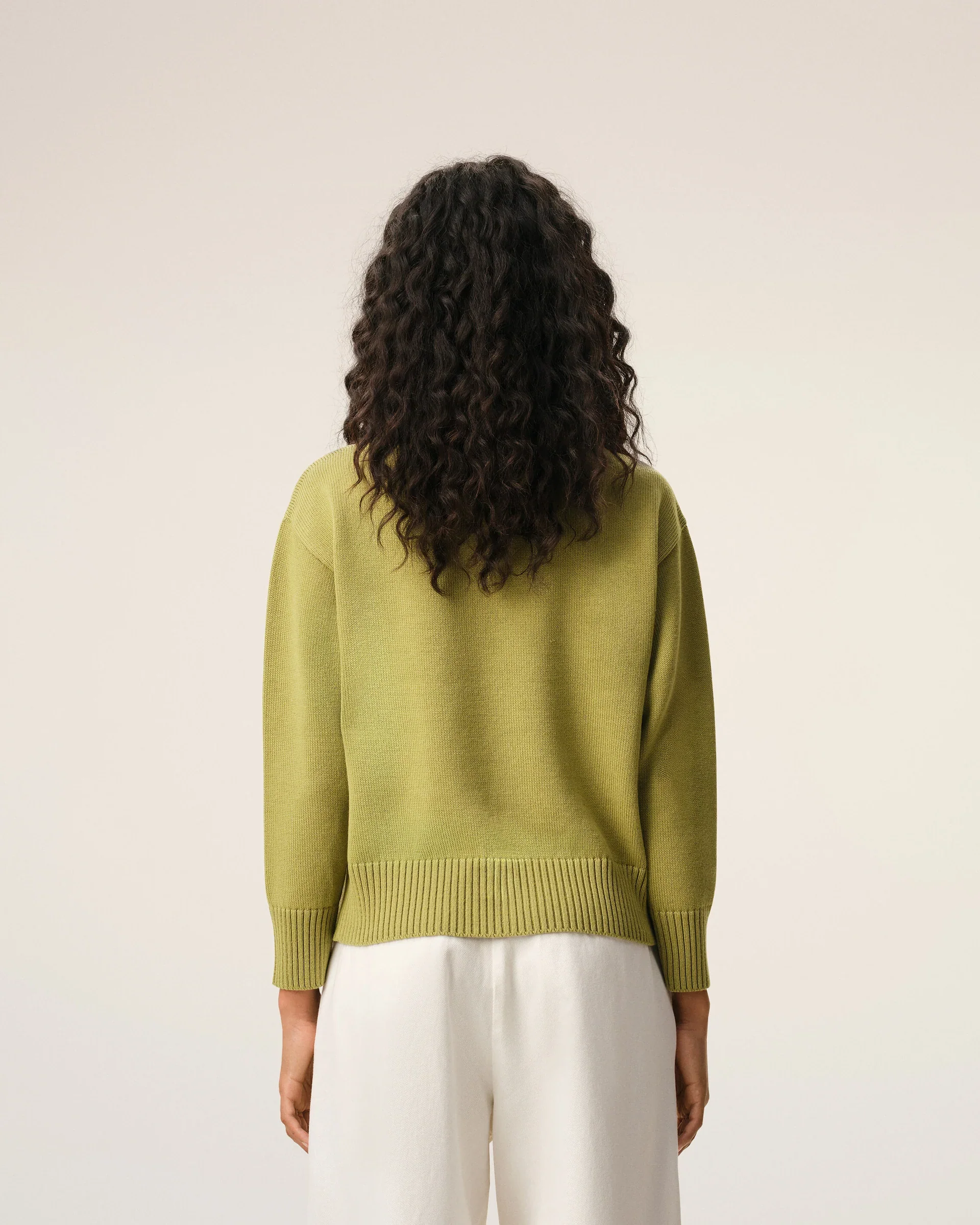 Jersey de cuello redondo de lana y algodón verde Ami De Coeur Unisex - Image 3