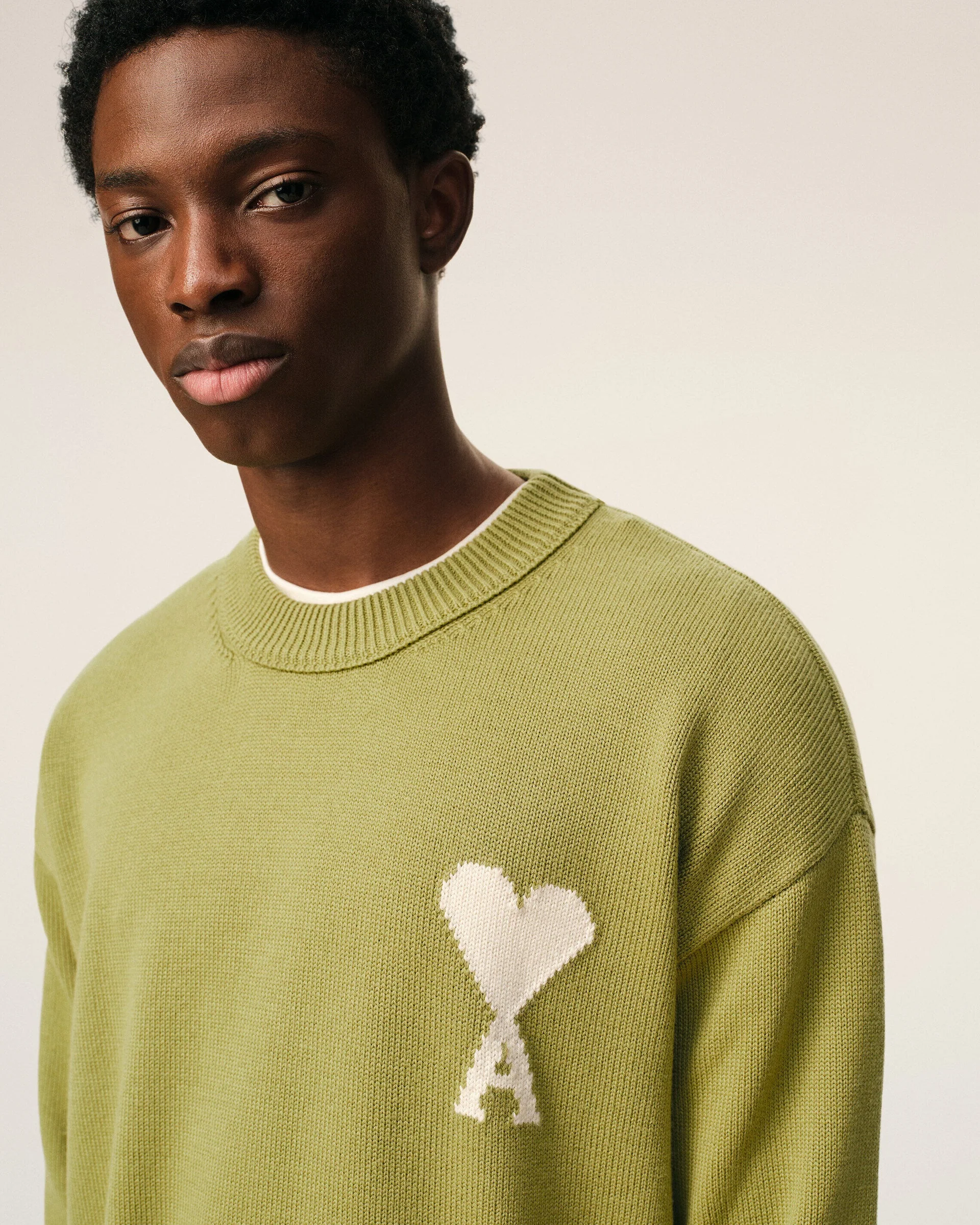 Jersey de cuello redondo de lana y algodón verde Ami De Coeur Unisex - Image 4