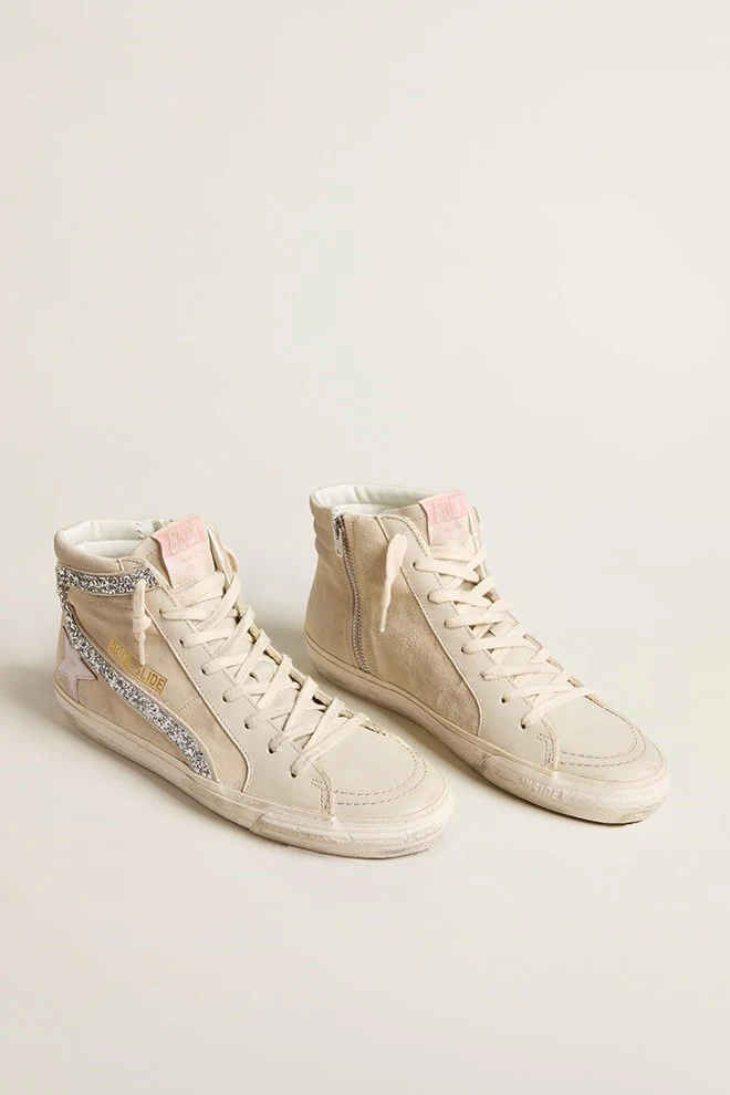 Zapatillas Golden Goose Slide Suede Upper Leather Toe And Star Glitter mujer - Image 2