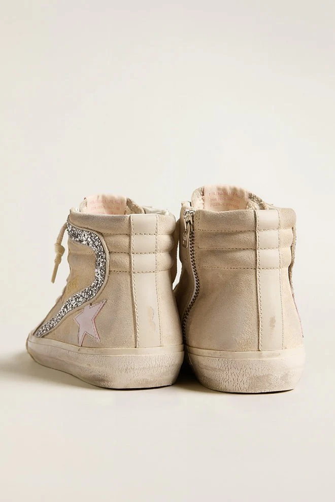 Zapatillas Golden Goose Slide Suede Upper Leather Toe And Star Glitter mujer - Image 3