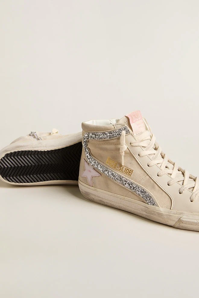 Zapatillas Golden Goose Slide Suede Upper Leather Toe And Star Glitter mujer - Image 4