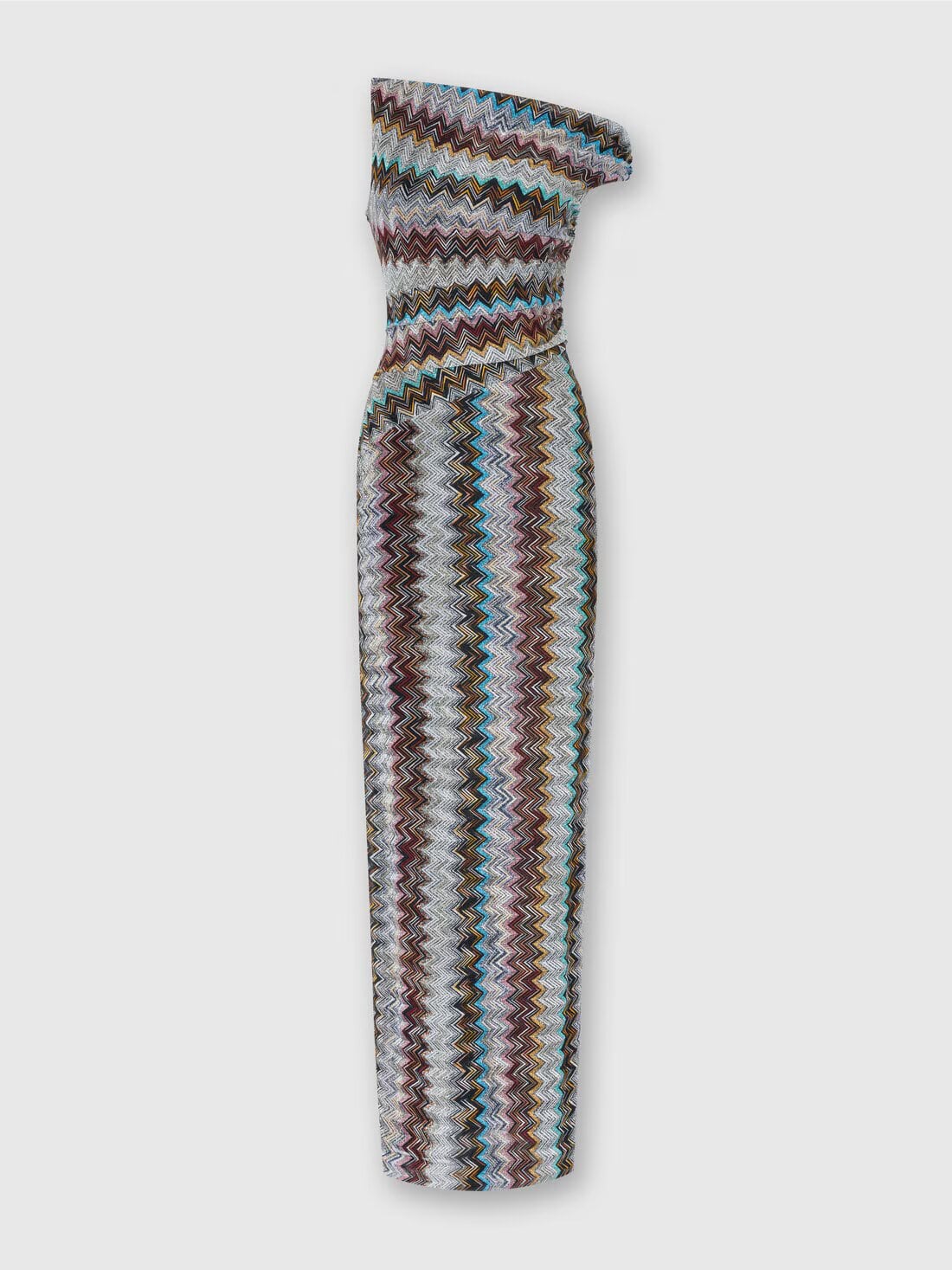 Maxi Vestido de lamé en zigzag con escote asimétrico - Image 5