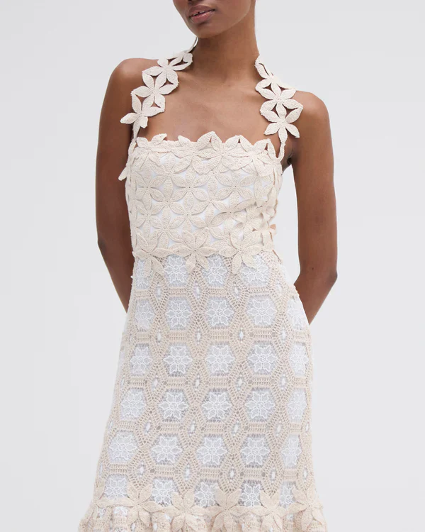 Midi Vestido Midi De Crochet Natural - Image 3