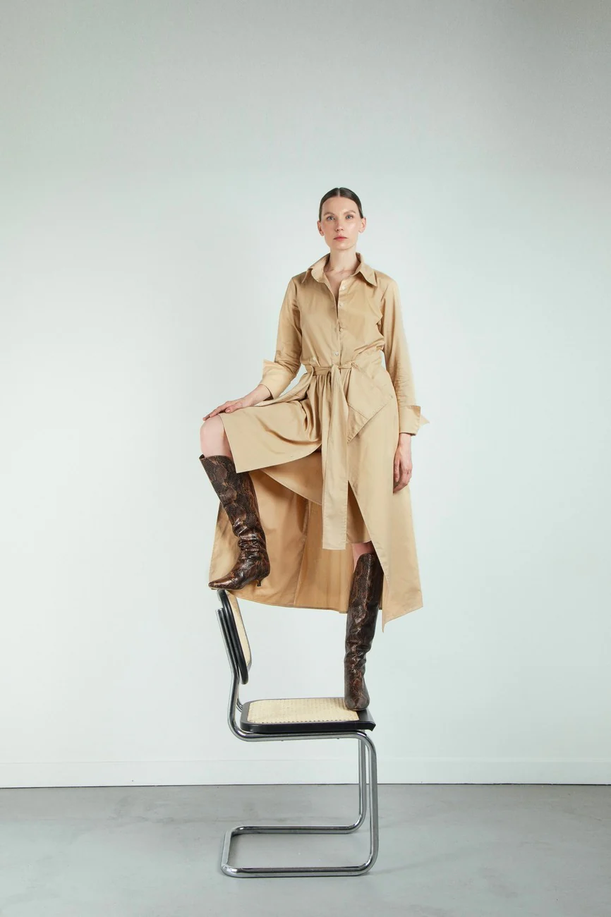 Midi Vestido Popelina Sobrepuesto Camel - Image 2